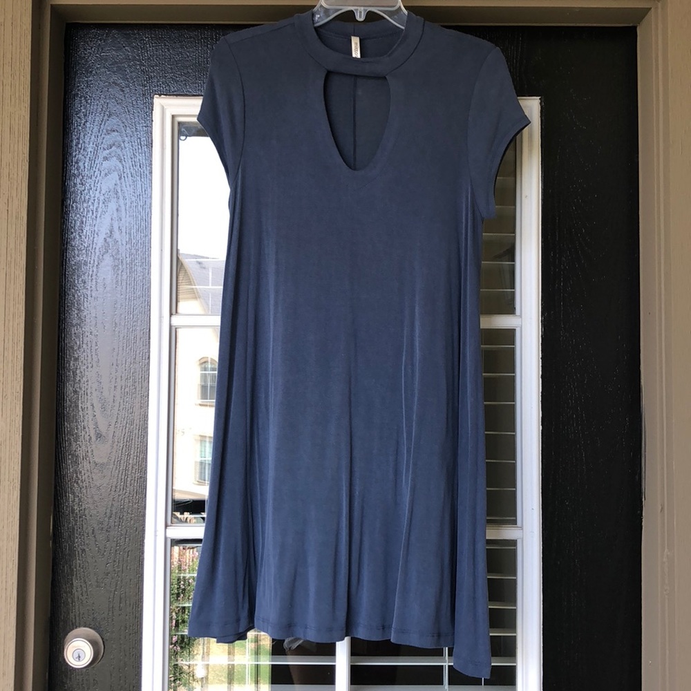 Muted Blue Collared Swing Dress